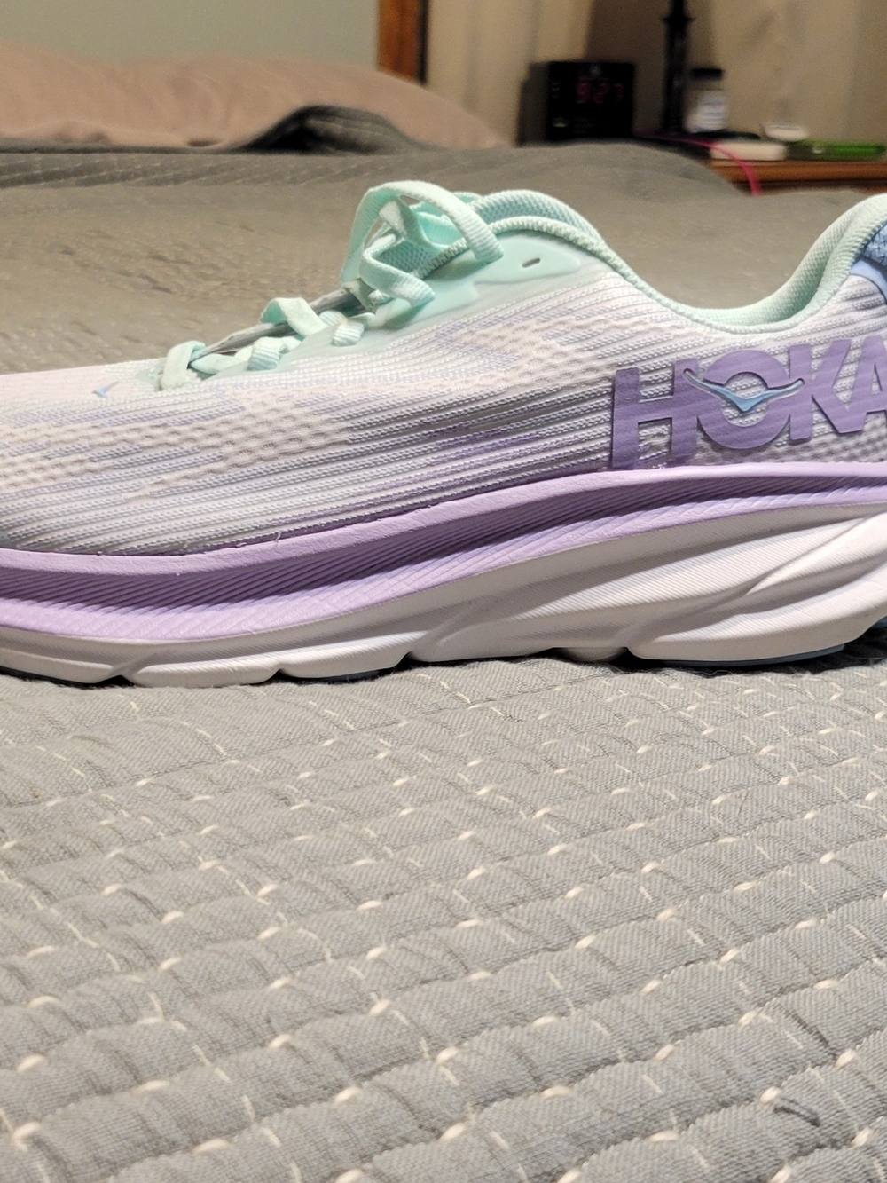 Hoka Women’s Running Shoe in Mint and Lavender